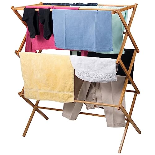 Home-it Wooden Clothes Drying Rack for Laundry - Collapsible Folding Bamboo Laundry Drying Rack for Drying Clothes - Heavy Duty Pre Assembled