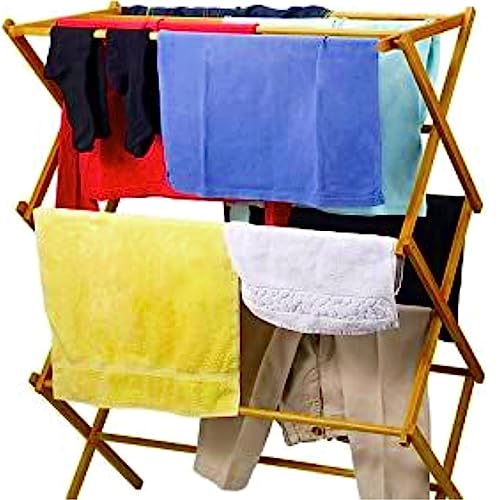 Home-it Wooden Clothes Drying Rack for Laundry - Collapsible Folding Bamboo Laundry Drying Rack for Drying Clothes - Heavy Duty Pre Assembled