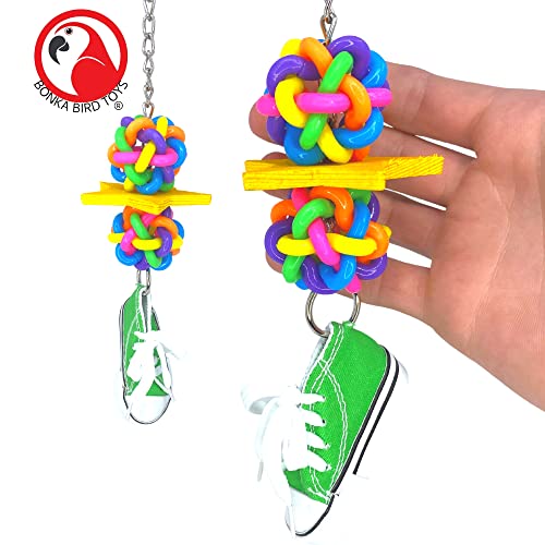 Bonka Bird Toys 1356 Star Sneaker Rubber Chew Wood Cotton Parrot Quaker Parrotlet Budgie Cockatiel