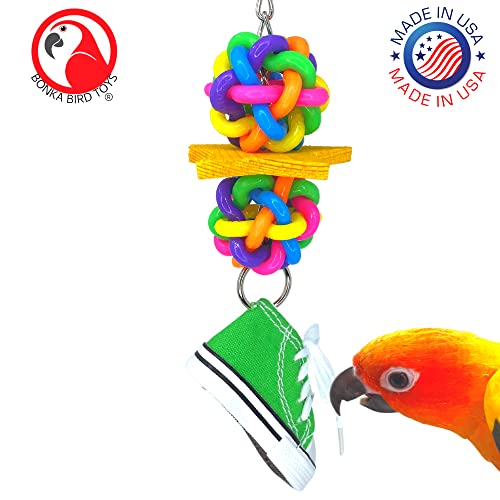 Bonka Bird Toys 1356 Star Sneaker Rubber Chew Wood Cotton Parrot Quaker Parrotlet Budgie Cockatiel