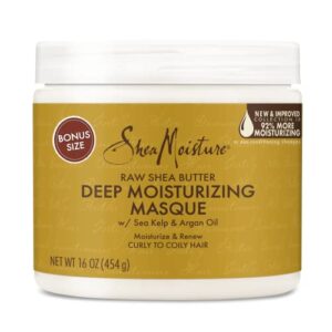 shea moisture deep treatment hair mask to promote healthy hair growth, raw shea butter with sea kelp & argan oil, curly hair products, family size, 16 oz