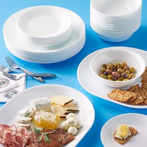 Corelle Vitrelle 38-Piece Service for 12 Dinnerware Set, Triple Layer Glass and Chip Resistant, Lightweight Round Plates and Bowls Set, Winter Frost White