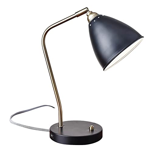 Adesso 16"-21" USB Desk, Smart Outlet Compatible Home 3463-01 Transitional One Light Table Lamp from Chelsea Collection in Two-Tone Finish, 11.00 inches, Painted Brass/Black