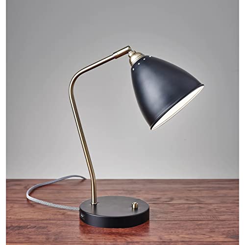 Adesso 16"-21" USB Desk, Smart Outlet Compatible Home 3463-01 Transitional One Light Table Lamp from Chelsea Collection in Two-Tone Finish, 11.00 inches, Painted Brass/Black