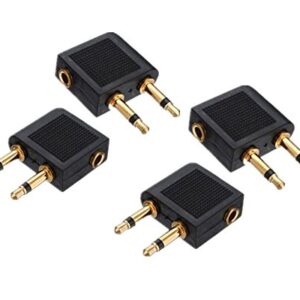 yueton Pack of 4 Golden Plated Airline Airplane Female to Double Male Flight Adapter for Headphone Stereo Plug