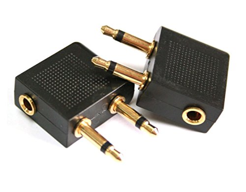 yueton Pack of 4 Golden Plated Airline Airplane Female to Double Male Flight Adapter for Headphone Stereo Plug