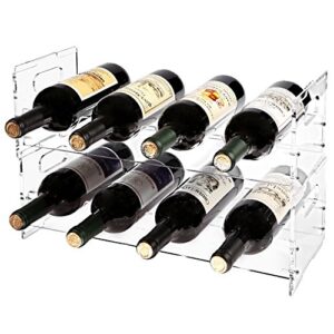 mygift® set of 2 premium clear acrylic stackable wine racks with cutout handles - holds 8 bottles