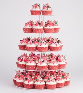 5 tier maypole round acrylic cupcake tree tower display stand display for pastry wedding birthday party- 16 inch