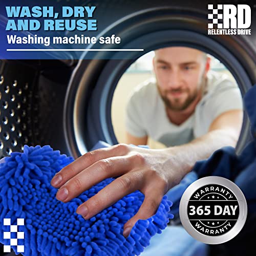 Relentless Drive Premium Car Wash Mitt (2-pack, Extra Large) - Car Wash Sponge - Chenille Microfiber Car Wash Mitt Scratch Free - Ultra Absorbent Microfiber Mitt for Cars, Trucks, SUVs, Boats & Motorcycles