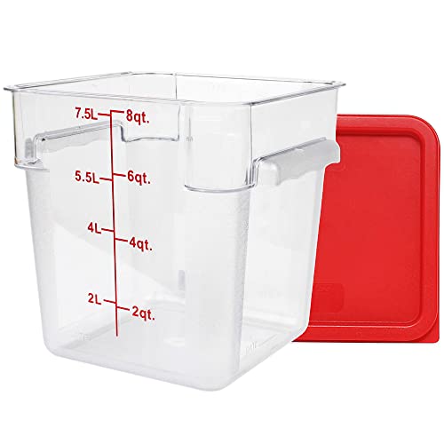 Tiger Chef 8 Quart Commercial Grade Clear Food Storage Square Polycarbonate Containers With Red Lids 4 Pack