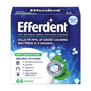 efferdent retainer cleaning tablets, denture cleaning tablets for dental appliances, minty fresh & clean, 44 count