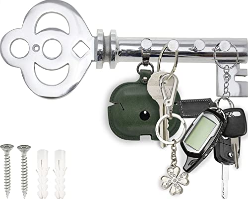 Comfify Decorative Wall Mounted Key Holder - Multiple Key Hooks Rack for Entryway - Hand Cast Aluminum Key Shaped - Modern Theme - Polished Finish - with Screws and Anchors