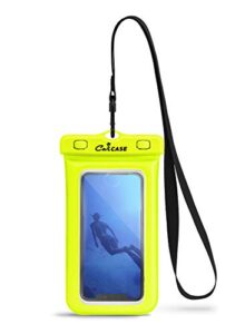calicase universal waterproof floating phone pouch - ipx8 waterproof floating phone case with lanyard for iphone x-14/ s20-s23/ pixel 1-7 - yellow