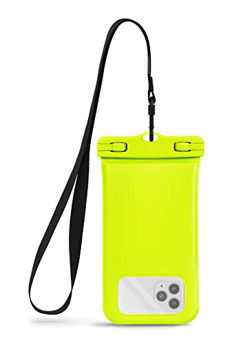 CaliCase Universal Waterproof Floating Phone Pouch - IPX8 Waterproof Floating Phone Case with Lanyard for iPhone X-14/ S20-S23/ Pixel 1-7 - Yellow