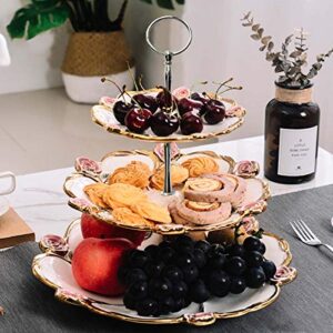 Happy Will 3 Tier Round Metal Cake Stand Holder Heavy Duty Fruit Plate Handle Fittings Hardware Rod with Stylus (Silver)
