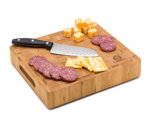 Small End Grain Bamboo Cutting Board | Professional, Butcher Block | Non-Slip Rubber Feet