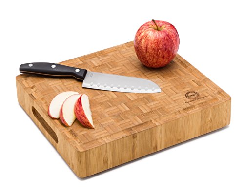 Small End Grain Bamboo Cutting Board | Professional, Butcher Block | Non-Slip Rubber Feet