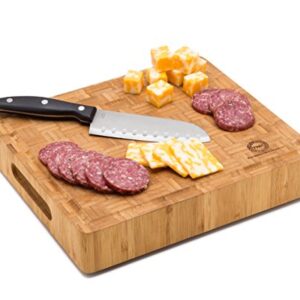 Small End Grain Bamboo Cutting Board | Professional, Butcher Block | Non-Slip Rubber Feet