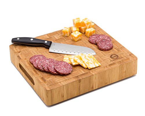 Small End Grain Bamboo Cutting Board | Professional, Butcher Block | Non-Slip Rubber Feet