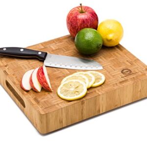 Small End Grain Bamboo Cutting Board | Professional, Butcher Block | Non-Slip Rubber Feet