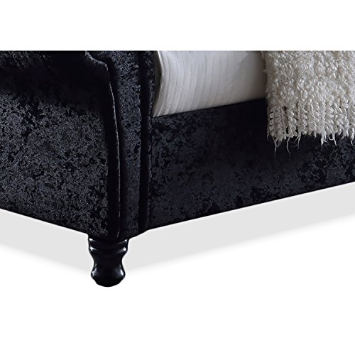 Baxton Studio Wholesale Interiors Castello Velvet Upholstered Faux Crystal-Buttoned Sleigh Platform Bed, Queen, Black