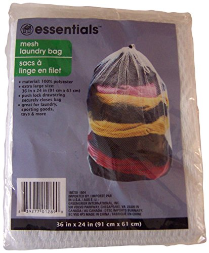 Essentials Large Mesh Laundry Bag with Push Lock Drawstring 36in x 24in