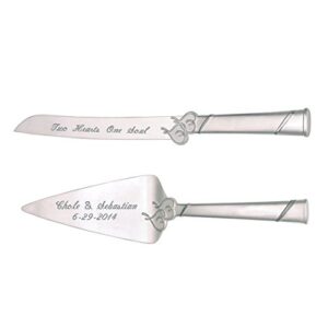 Personalized Locked In Love Double Heart Wedding Cake Knife & Server Engraved Free - Ships from USA