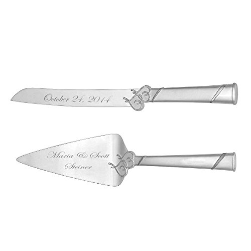 Personalized Locked In Love Double Heart Wedding Cake Knife & Server Engraved Free - Ships from USA