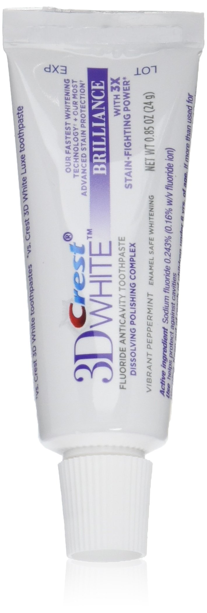 Crest 3D White Brilliance Advanced Whitening Technology Plus Advanced Stain Protection Toothpaste, Vibrant Peppermint, 0.85 Ounce