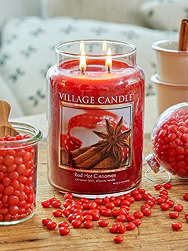 Village Candle Red Hot Cinnamon Large Glass Apothecary Jar Scented Candle, 21.25 oz, 21 Ounce