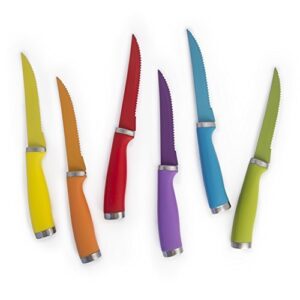 domestic corner - 6 piece steak knife set - stainless steel blades - multicolored