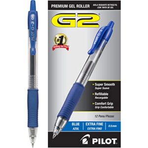 PILOT G2 Premium Refillable and Retractable Rolling Ball Gel Pens, Extra Fine Point, Blue Ink, 12-Pack (31003)