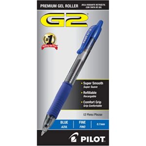 pilot g2 premium refillable and retractable rolling ball gel pens, fine point, blue ink, 12-pack (31021)