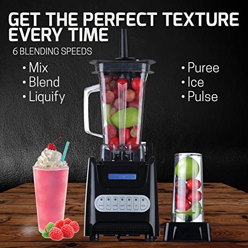 Ovente Kitchen Countertop Blender with Dispenser Stainless Steel Blade & 1.5L BPA-Free Portable Easy Clean Jar, 1000 Watt Base Powered Electric Mixer for Smoothie Protein Shakes, Black BLH1000B