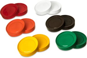 carlisle foodservice products stor n' pour plastic replacement cap, container cap, bar supplies with color cordinated for bar, 3.5 diameter, assorted, (pack of 12)