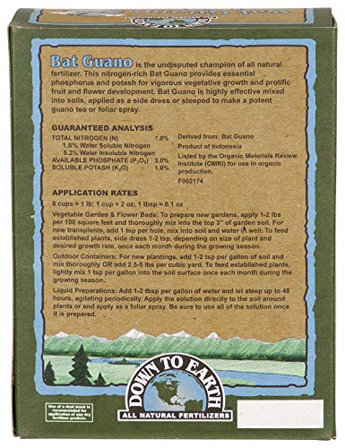 Down to Earth Organic Bat Guano Fertilizer Mix 7-3-1, 4oz