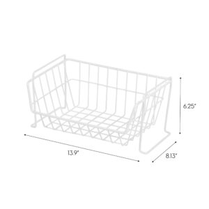 IRIS USA Small Modular Wire Stacking Storage Basket, 8"D x 14"W x 6"H, Great Storage for Pantry, Kitchen, or Closet Organization, Stackable with Interlocking Legs, Multipurpose Home Organizer, White