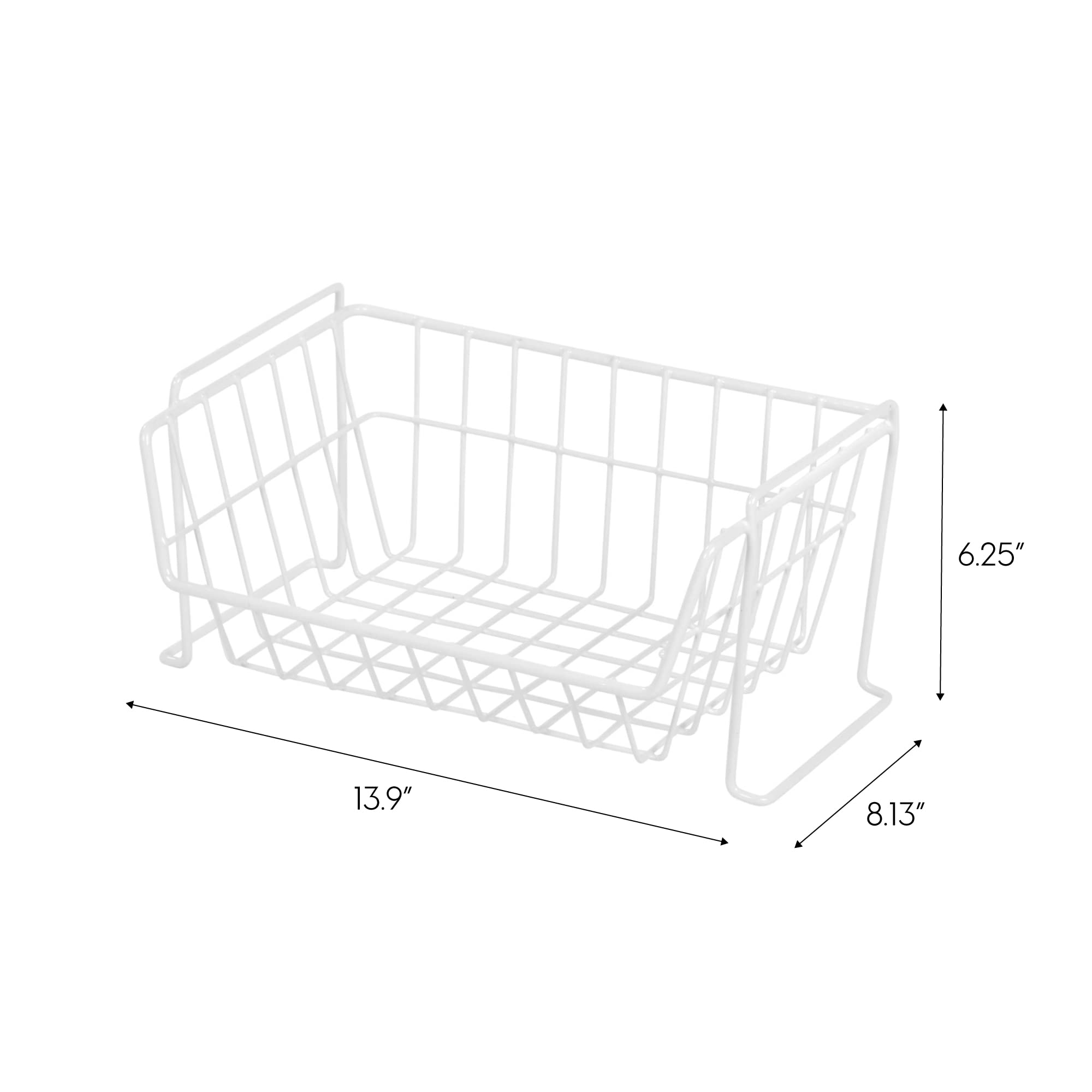 IRIS USA Small Modular Wire Stacking Storage Basket, 8"D x 14"W x 6"H, Great Storage for Pantry, Kitchen, or Closet Organization, Stackable with Interlocking Legs, Multipurpose Home Organizer, White