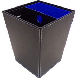 Hospitality Source Black Leatherette Recycle Waste Bin with Dual Liners for Home or Office. 14.5 Quart Capacity.