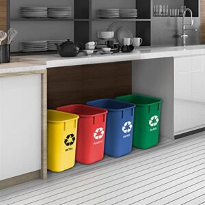 Acrimet Wastebasket Bin for Recycling 13QT (Made of Plastic) (Metal/Yellow, Paper/Blue, Glass/Green, Plastic/Red) (Set of 4)