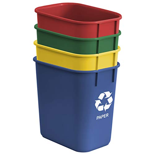 Acrimet Wastebasket Bin for Recycling 13QT (Made of Plastic) (Metal/Yellow, Paper/Blue, Glass/Green, Plastic/Red) (Set of 4)