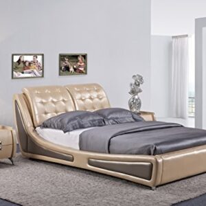 Container Direct Platform Bed With Tufted Headboard, California King, Pearl Gold/Gray