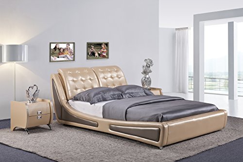 Container Direct Platform Bed With Tufted Headboard, California King, Pearl Gold/Gray