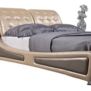 Container Direct Platform Bed With Tufted Headboard, California King, Pearl Gold/Gray