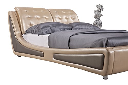 Container Direct Platform Bed With Tufted Headboard, California King, Pearl Gold/Gray