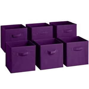 sorbus foldable storage cubes - 6 fabric baskets for organizing pantry, closet, shelf, nursery, playroom, toy box, cubby - 11 inch dual handle collapsible closet organizers and storage bins (purple)