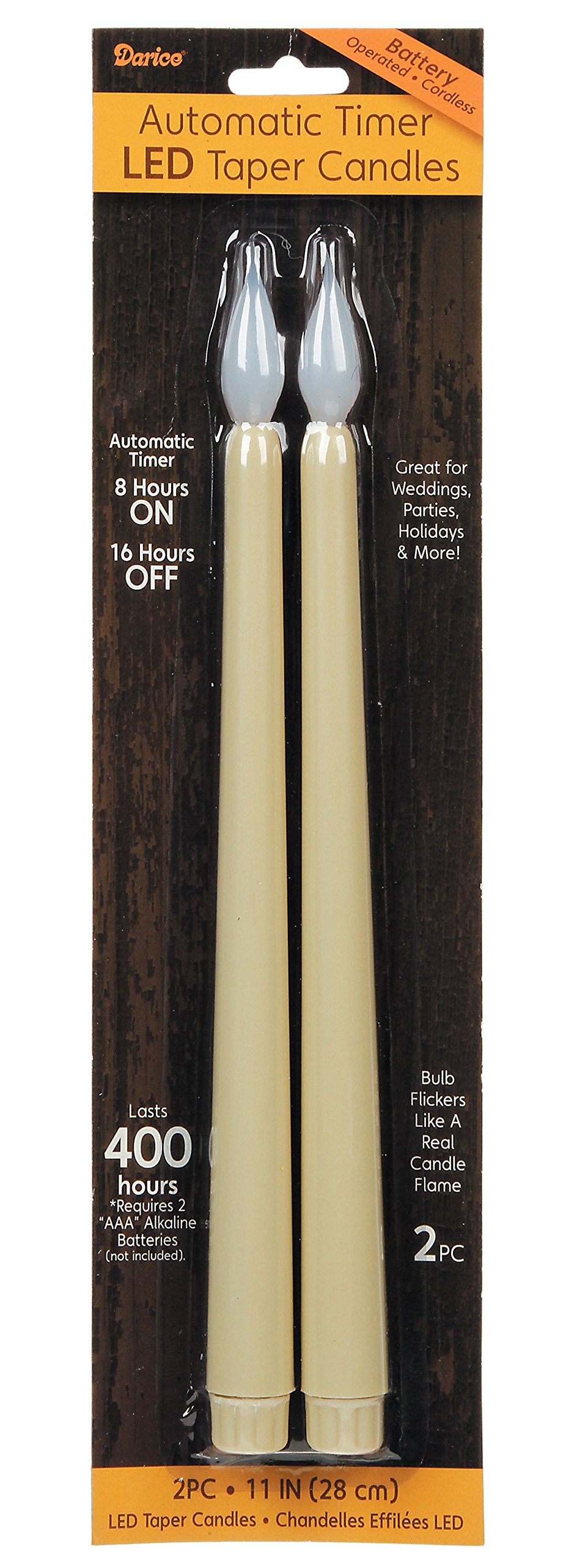 Darice 6205-02 LED Taper Candles with Timer (2/ Pack), 11", Ivory