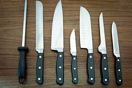 Missing Digit Woodshop Spartan Knife Set - Chef's Edition - 8-piece, Handmade, Heavy Steel Professional Knife Set - American Maple & Walnut