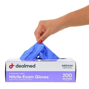 dealmed medical exam gloves – 200 count medium nitrile gloves, disposable gloves, non-irritating latex free gloves, multi-purpose use medical gloves for a first aid kit and medical facilities