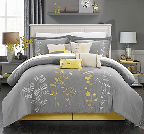 Chic Home 8 Piece Bliss Garden Comforter Set, King, Yellow